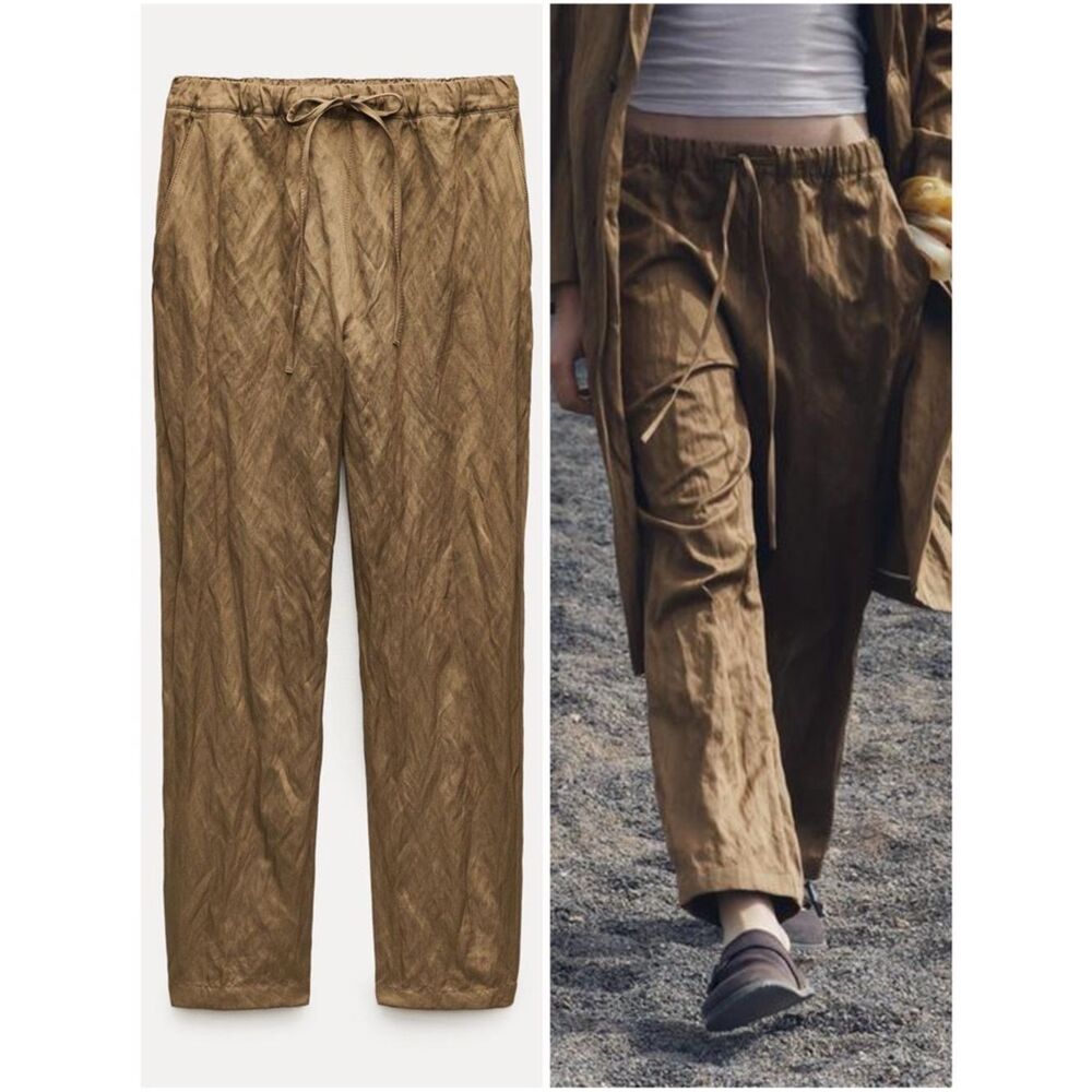 ZARA CRINKLE EFFECT PAJAMA PANTS ZW COLLECTION
KHAKI GREEN